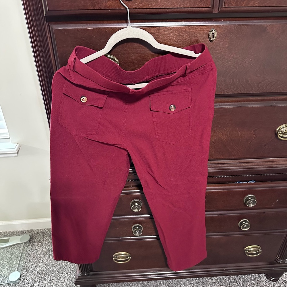 Red Capris Pants with Soft Stretchy Fabric and Wide Waistband